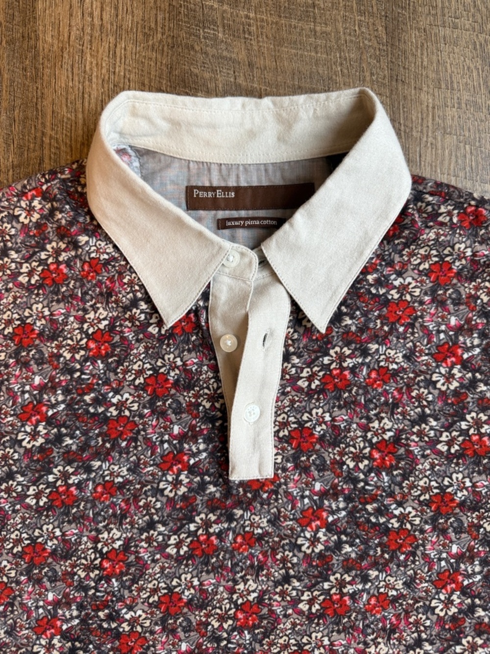 Perry Ellis Polo Floral Print Short Sleeve Button Up Luxury Pima Cotton Size M - Picture 2 of 10